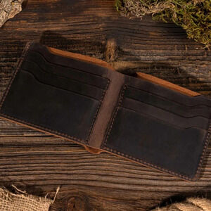 Handmade Dark Brown Genuine Leather Bifold Wallet | 6-Slot Card Holder